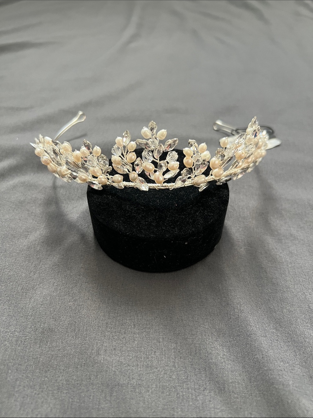 Silver Floral Pearl Tiara Headband - Women Accessories